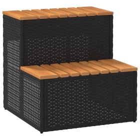 Hot Tub Step Black 19.7"x19.7"x19.9" Poly Rattan and Solid Acacia