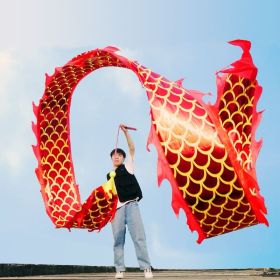 DSJUGGLING 3D Dragon Poi with 340g Weighted Ball & 1.1 Meters Swing Rope - Silk Flowy Shaking & Flinging Chinese Golden Dragon Ribbon Streamer + (Color: Golden Red Dragon)