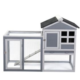 Indoor Outdoor Rabbit Hutch, Bunny Cage with Run, Pull Out Tray, Guinea Pig House for Small Animals, Gray (Color: as Pic)