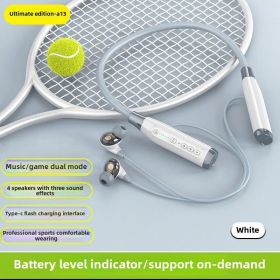 Wireless bluetooth headset four speakers three sound effects hanging neck game sports in-ear bluetooth headset (Color: White)