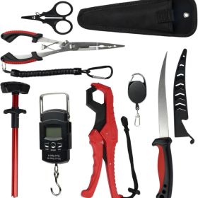 Fishing Tool Kit With Fillet Knife, Hook Remover, Fish Grip & Pliers (Option: Black)